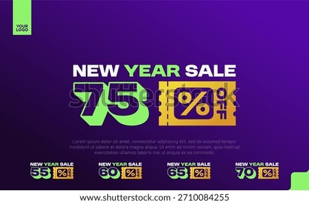 New Year Sale Logotype Pack 55 60 65 70 75 Percent Off Bold Pop Ticket Design