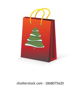 New Year sale marketing background template with red shopping bag. Vector illustration.