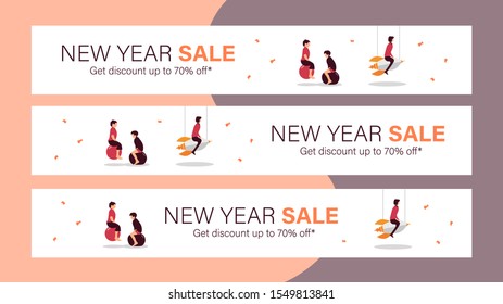 New year sale mobile banner for website or internet ads. Promotion sale for celebrate new year 2020. Vector illustration