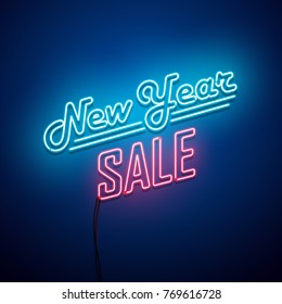 New Year sale neon sign. Vector background. 