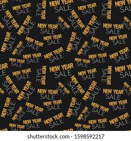 New year sale seamless pattern with lettering for wrapping paper, textile or repeat background. Vector illustration