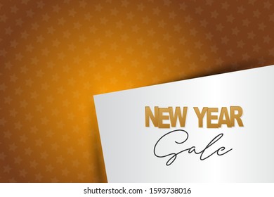 New year sale simple banner design. Gold background with stars and silver backdrop. Vector illustration.