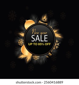 New Year Sale special offer banner with hand lettering for commerce, business, promotion and advertising. Discount up to 85% off. Shop now. Vector illustration.