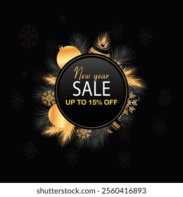 New Year Sale special offer banner with hand lettering for commerce, business, promotion and advertising. Discount up to 15% off. Shop now. Vector illustration.