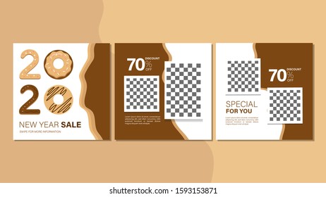 New year sale square banner for website, social media, or internet ads. Promotion sale for celebrate new year 2020. Vector illustration