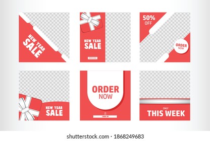 New year sale template vector good for post feed template, branding, social media campaign. Gift box vector. Red and white  template vector.