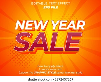 efecto de texto de venta de año nuevo, fuente editable, tipografía, texto 3d. plantilla de vector