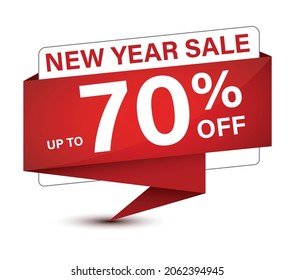 New Year Sale  upto 70% off isolated on elegant red tag sign abstract illustration