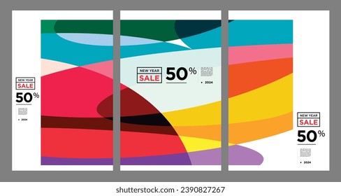 New Year Sales 2024 colorful Background Banner Template discount 50%