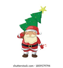 New year santa claus with christmas tree