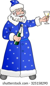 New year. Santa Claus with the glass of champagne. Happy New Year. Hand drawn artwork. Can be used for flayers, banners, posters. Vector illustration isolated on with background. Retro style.
