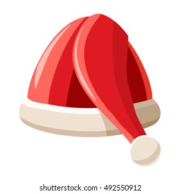 New year Santa Claus hat icon in cartoon style isolated on white background. Headdress symbol vector illustration