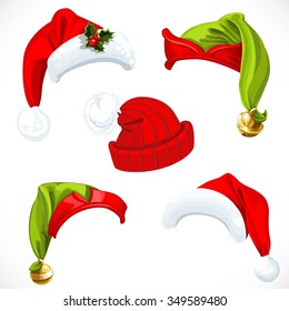 New year Santa and Elf hats isolated on a white background