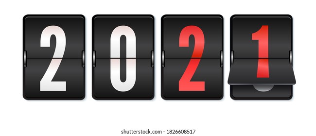 New Year scoreboard. 2021 is coming. Retro timetable isolated on white background. Vector 3d illustration