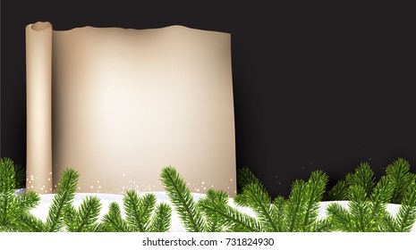 Neujahr Scrollhintergrund mit Tannenästen und Schnee. Vektorgrafik.