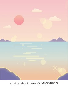 new year sea sunrise landscape illustration