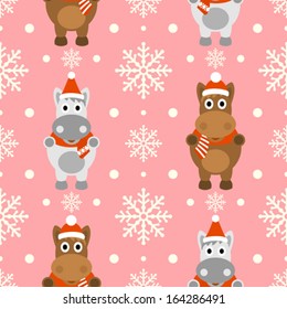 New Year seamless background with funny horse