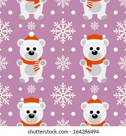 New Year seamless background with funny polar bear