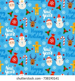 New Year Seamless Background. Vector Illustration. Winter Holiday Pattern.