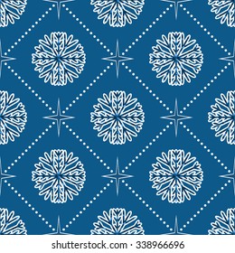 New year seamless background-vector illustration. Textured snowflakes on blue background ornament Christmas.