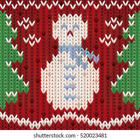 New year seamless card, knitted xmas snowman, vector illustration