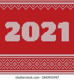 Patrón de punto sin mangas de Año Nuevo con número 2020. Diseño de suéter de punto. Textura de punto de lana. Ilustración del vector