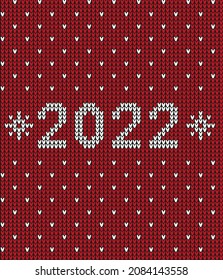 New Year Seamless Knitted Pattern with number 2022. Knitting Sweater Design. Wool Knitted Texture. Vector illustration