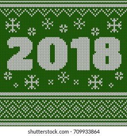New Year Seamless Knitted Pattern with number 2018. Knitting Sweater Design. Wool Knitted Texture. Stitches grouped by rows. Easy to edit. Vector illustration