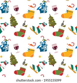 new year seamless pattern background with stockings. christmas wallpaper with pattern elements. christmas and new year wallpaper with pattern celebration socks. seamless congratulational texture