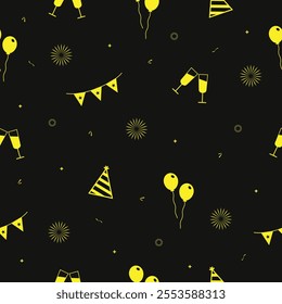 New year seamless pattern. Black and yellow new year pattern