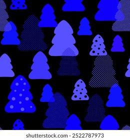 New Year seamless pattern with blue trees . Winter landskape. Vector version for the gift wrapping paper, package or other.   