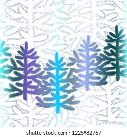 New Year seamless pattern with Christmas trees on white. For gift design, celebration wrapping paper, textiles,  fabrics, wallpaper. 