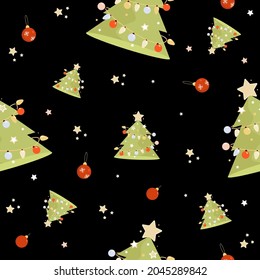 New Year seamless pattern with Christmas tree
