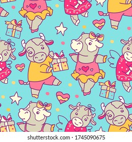 New Year Seamless pattern with cute silver bull.Printable background or endless decoration for web wallpaper.