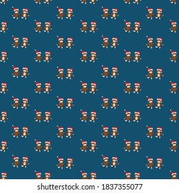 New Year Seamless pattern with cute bull. Vector printable background or endless decoration for Christmas design. Freehand style. Doodle. Wallpaper, textiles, wrapping, card, print on clothes.