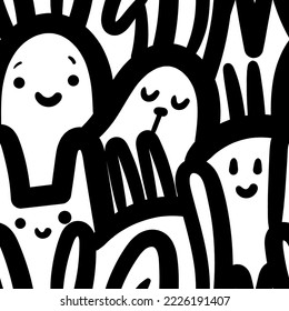 New year seamless pattern with cute hares on a white background. Cartoon bunnies print. Vector animals poster.