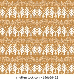 New Year seamless pattern with fir-trees and snow. Vector drawing