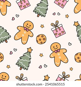 Modelo inconsútil del año Nuevo con el pan de jengibre y los regalos.