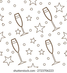 New Year seamless pattern with gold 2023 numbers sparkling stars and celebratory elements for a refined celebration feel concept as Refined New Year pattern with 2023 numbers sparkling stars and celebratory designs for an elegant touch in Photo Stock Concept and empty space on the left side,no text --ar 7:2 --tile
