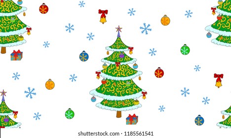 New Year seamless pattern. Green pine trees on white background.