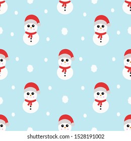 New year seamless pattern with kawaii snowman. Vector illustration.
