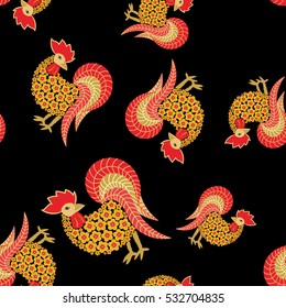 New year seamless pattern with roosters.