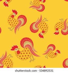 New year seamless pattern with Roosters.