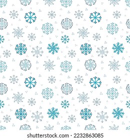 Año Nuevo patrón sin fisuras con copos de nieve sobre fondo blanco. Diseño de fondo de escritorio para saludos de vacaciones. Ilustración vectorial con adorno de invierno. 