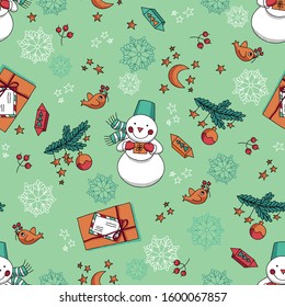 New year seamless pattern with snowmen
