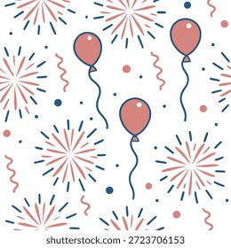 Patrón sin fisuras del año Nuevo con fuegos artificiales brillantes globos coloridos y serpentinas elegantes para una celebración deslumbrante concepto de mirada como deslumbrante patrón del año Nuevo con fuegos artificiales brillantes globos coloridos y serpentinas elegantes para una celebración vibrante en Foto de archivo Concepto y espacio vacío en el lado izquierdo, sin texto --ar 7:2 --tile