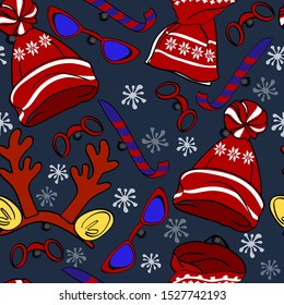 New Year seamless pattern. For wrapping paper, cover for notepad, wallpaper, textile.
