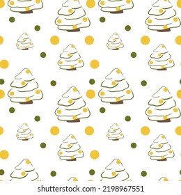 New Year seamless pattern for wrapping paper. Print for wallpaper and fabric. Christmas tree and mugs. Christmas background