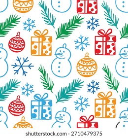 New year seamless pattern.Merry Christmas seamless pattern. Holidays greeting color card whith a white background.