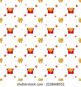 New year seamless of red present boxes and golden ribbons repeat and duplicate.Vector beautiful pattern design for decorating ,fabric, wrapping, textile, wallpaper, apparel, tile, gift wrapping papers